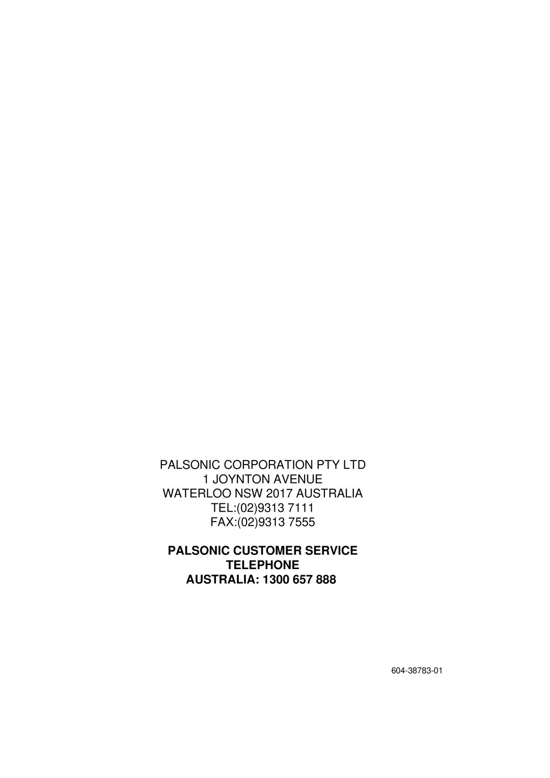 Palsonic 9219SF owner manual Australia 1300 657 