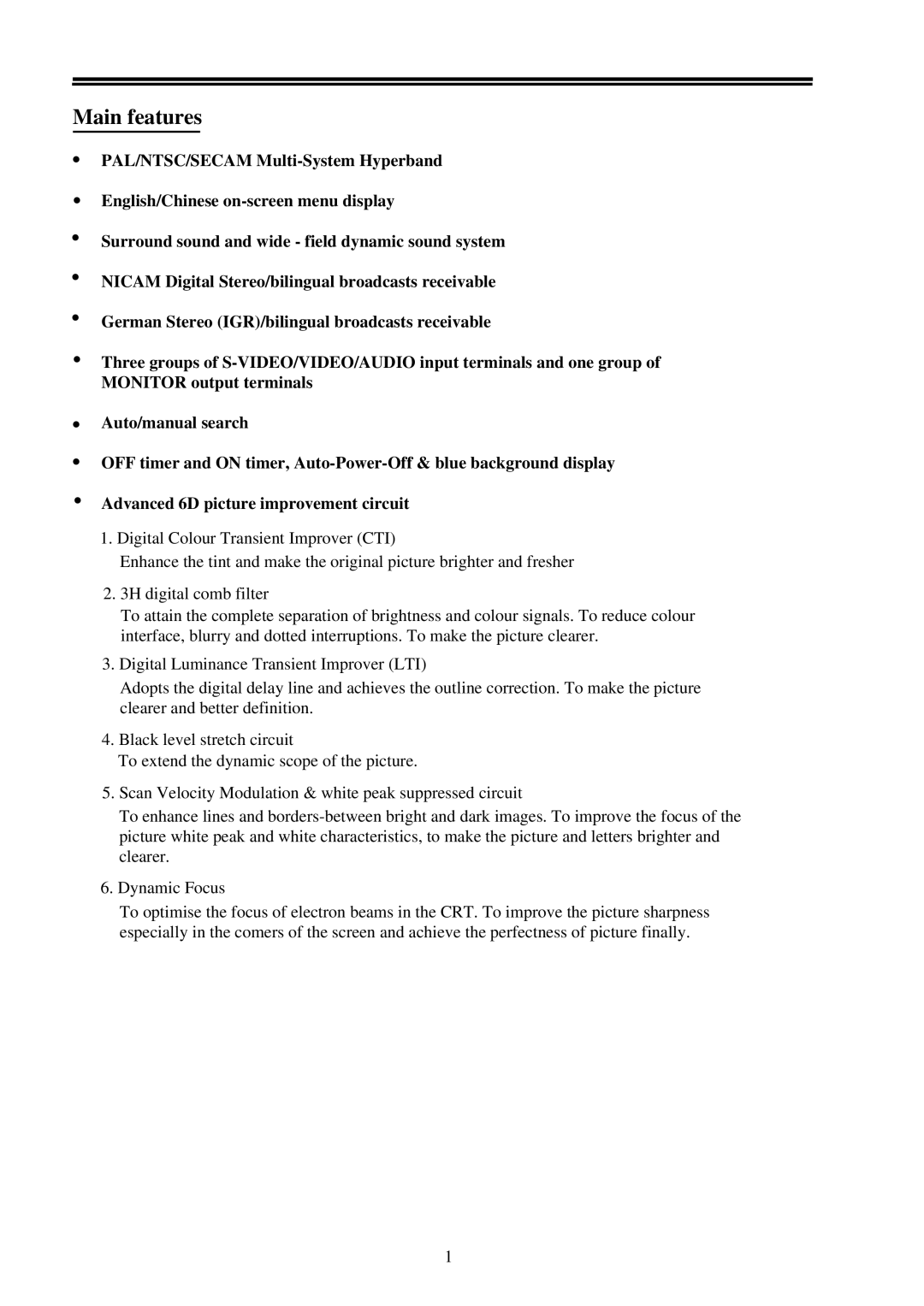 Palsonic 9219SF owner manual Main features 