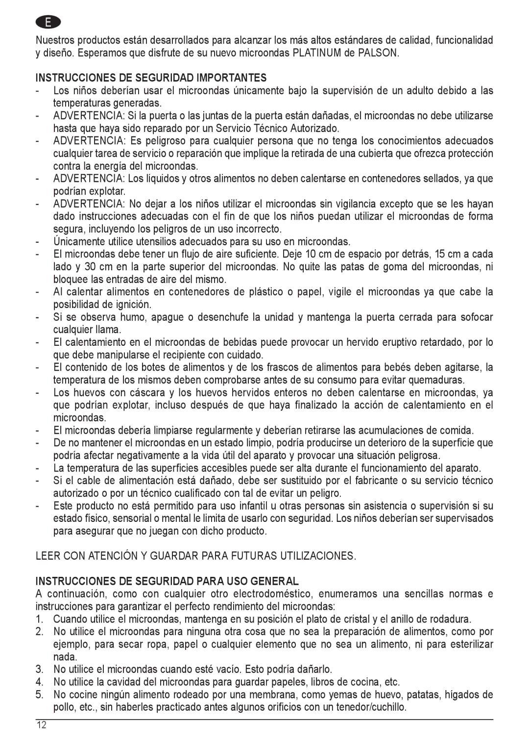 Palsonic COD. 30537 manual Instrucciones DE Seguridad Importantes, Instrucciones DE Seguridad Para USO General 