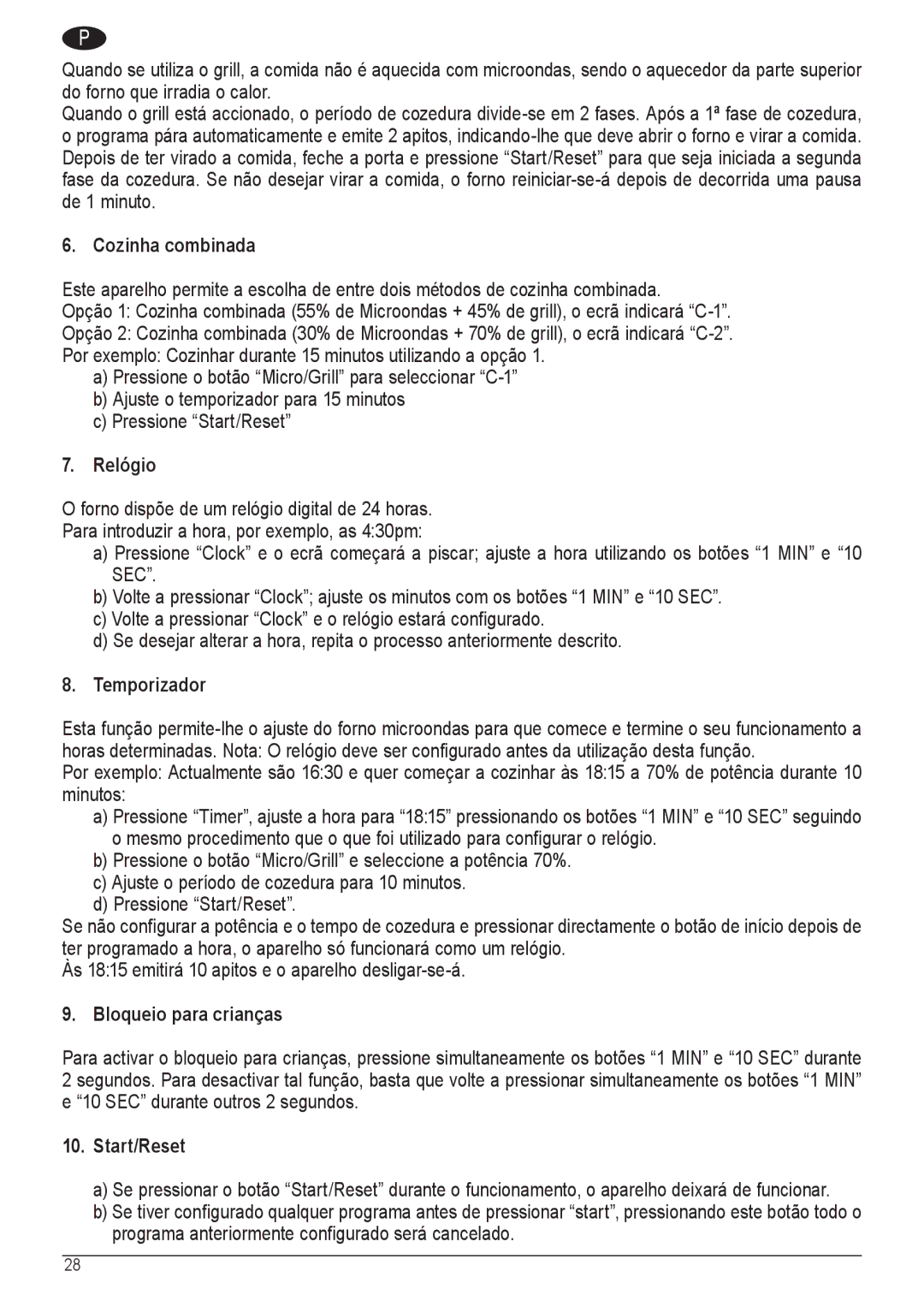 Palsonic COD. 30537 manual Cozinha combinada, Relógio, Bloqueio para crianças 