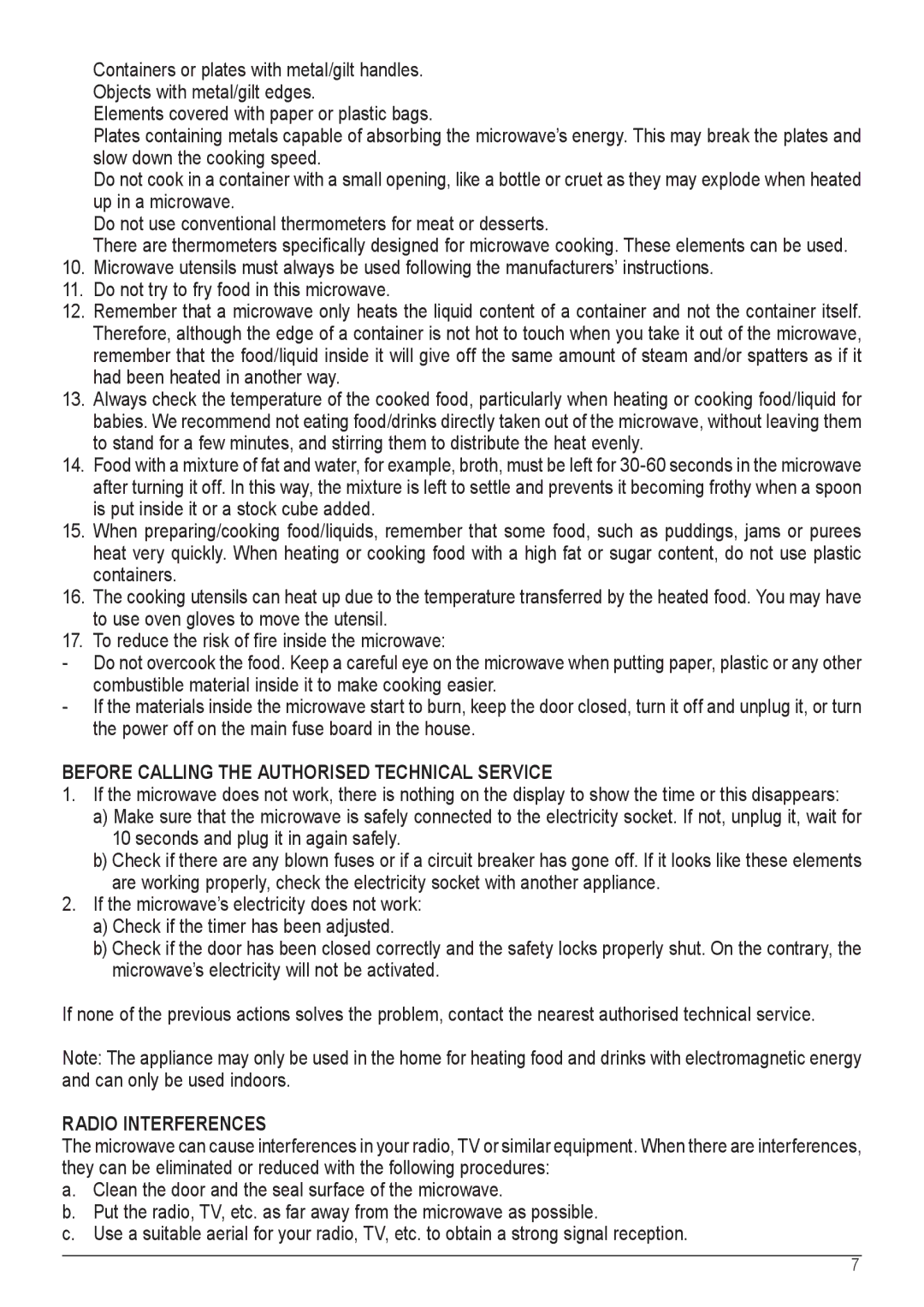 Palsonic COD. 30537 manual Before Calling the Authorised Technical Service, Radio Interferences 