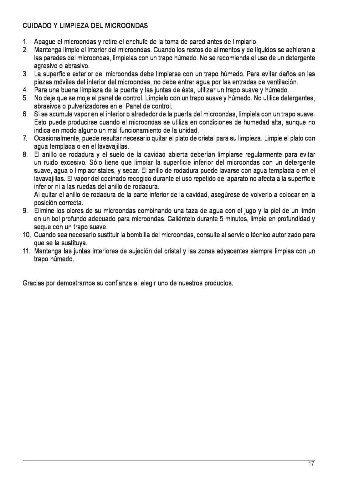 Palsonic COD. 30537 manual Cuidado Y Limpieza Del Microondas 