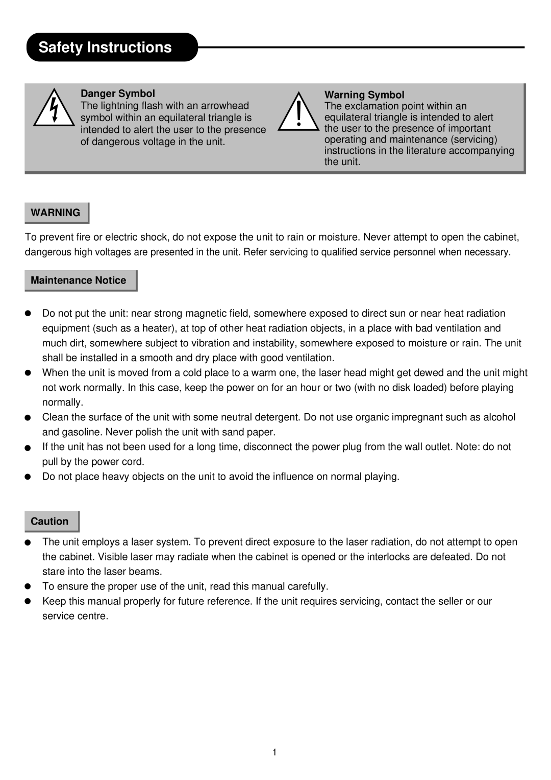 Palsonic DVD R 212 manual Safety Instructions, Maintenance Notice 