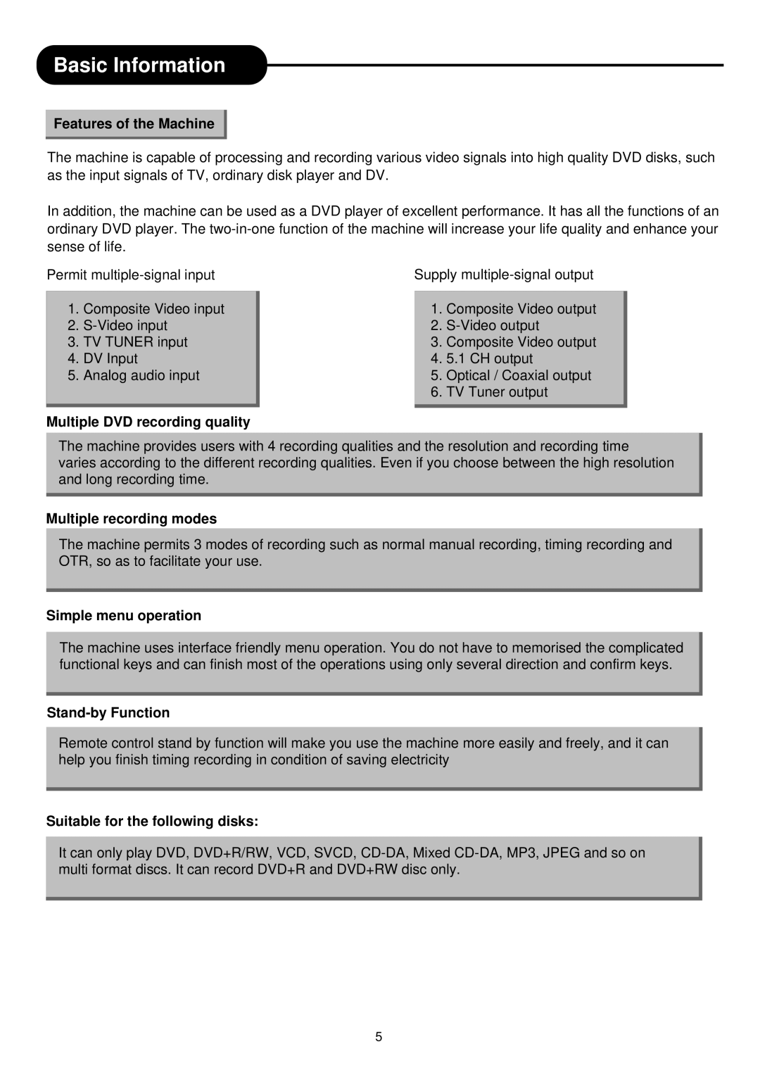 Palsonic DVD R 212 manual Basic Information 