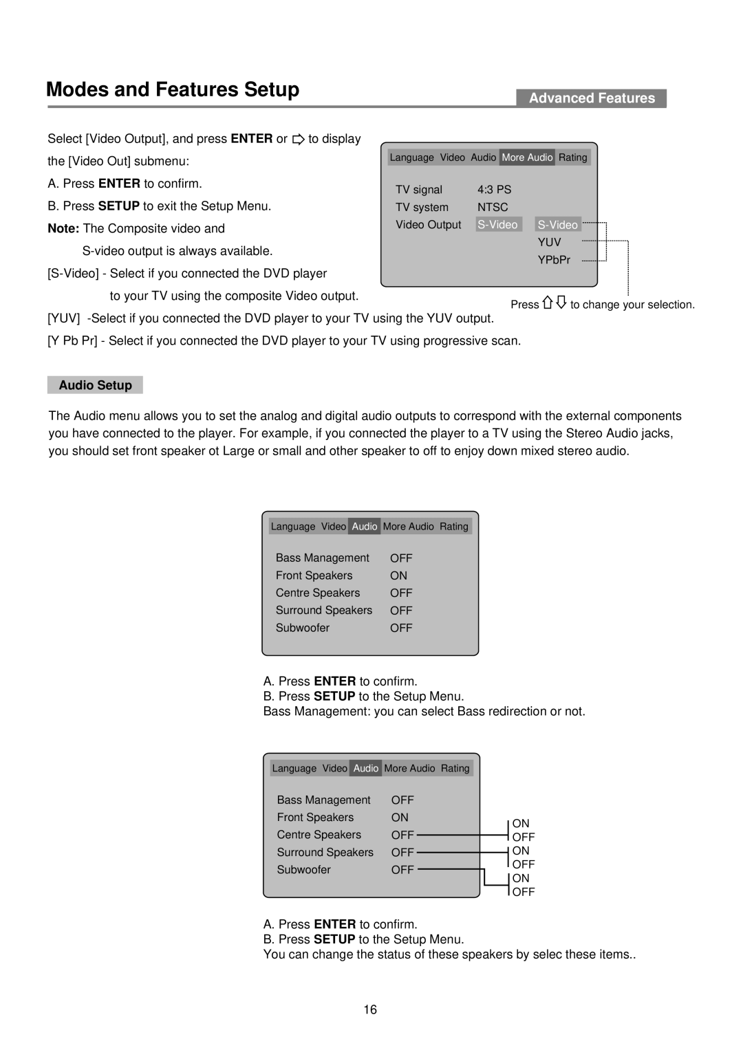 Palsonic DVD2050DX user manual Audio Setup 