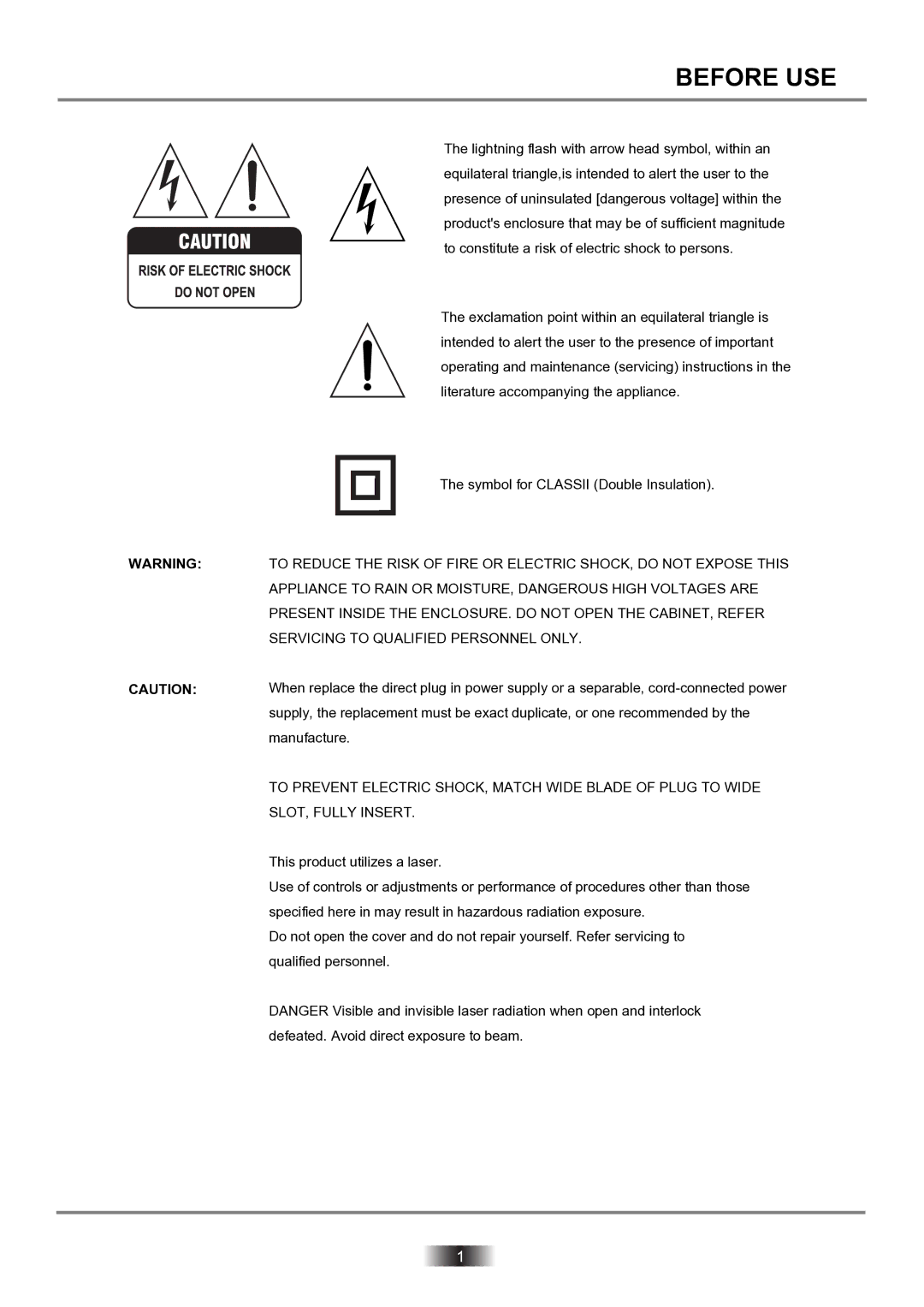 Palsonic DVD2060DX user manual Before USE 