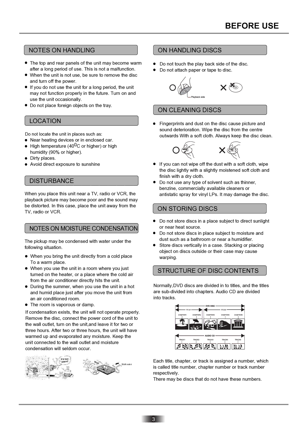 Palsonic DVD2060DX user manual On Handling Discs 