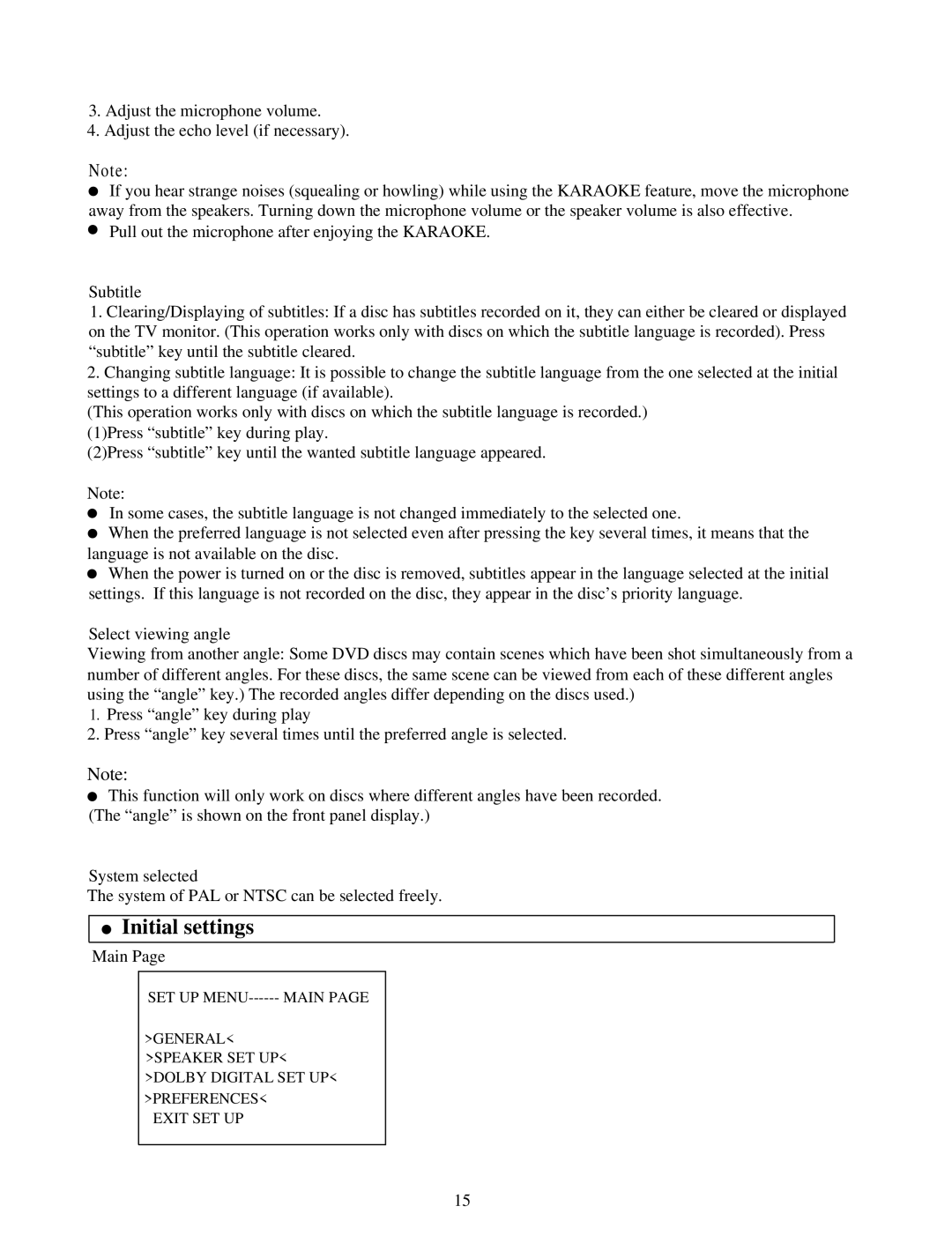 Palsonic DVD3000 user manual Initial settings 