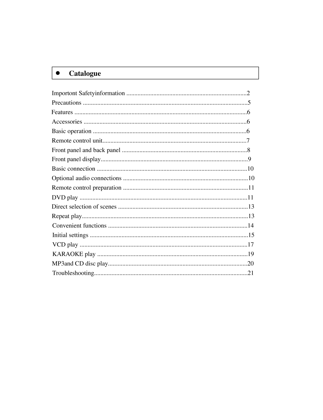 Palsonic DVD3000 user manual Catalogue, Importont Safetyinformation 