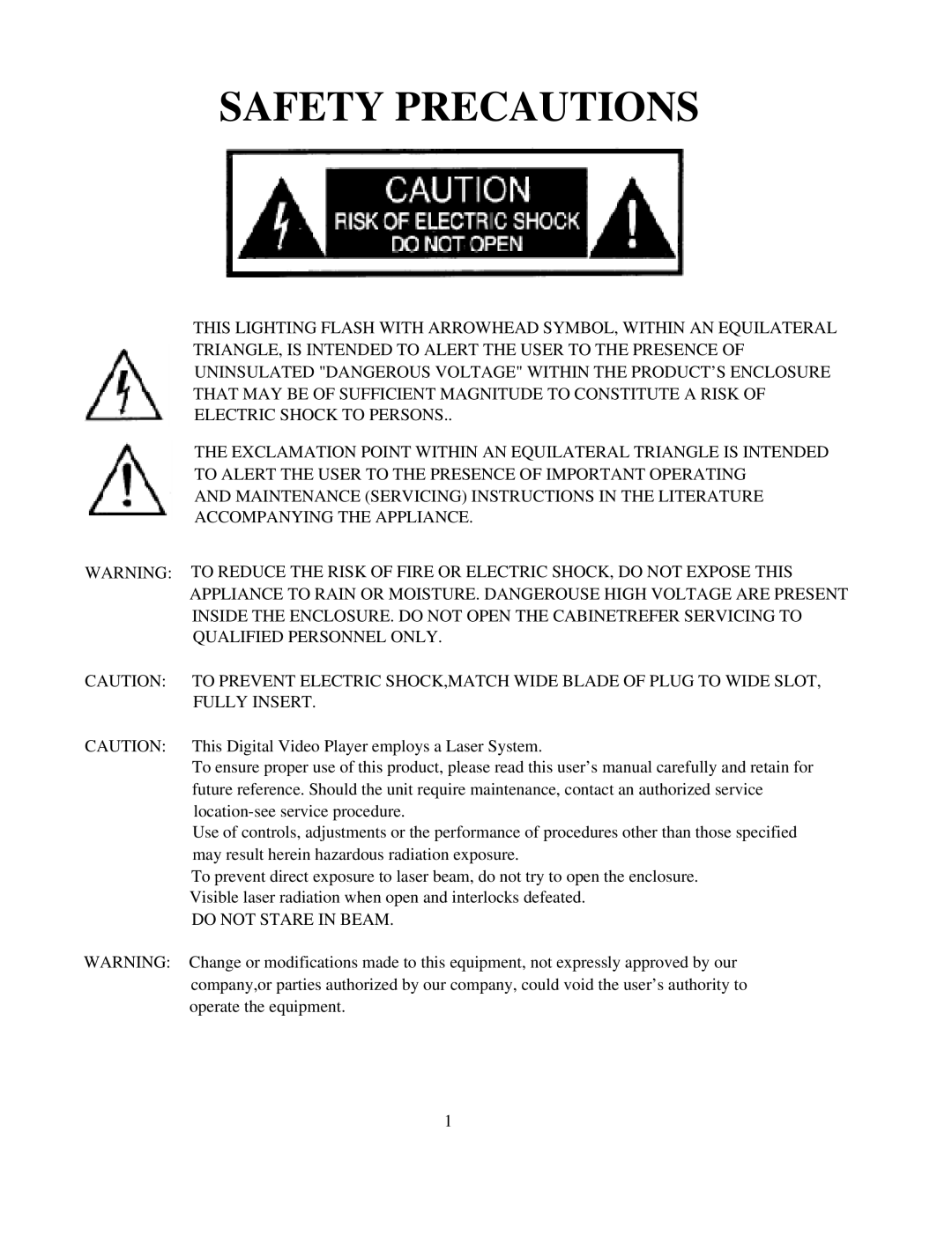 Palsonic DVD3000 user manual Safety Precautions 