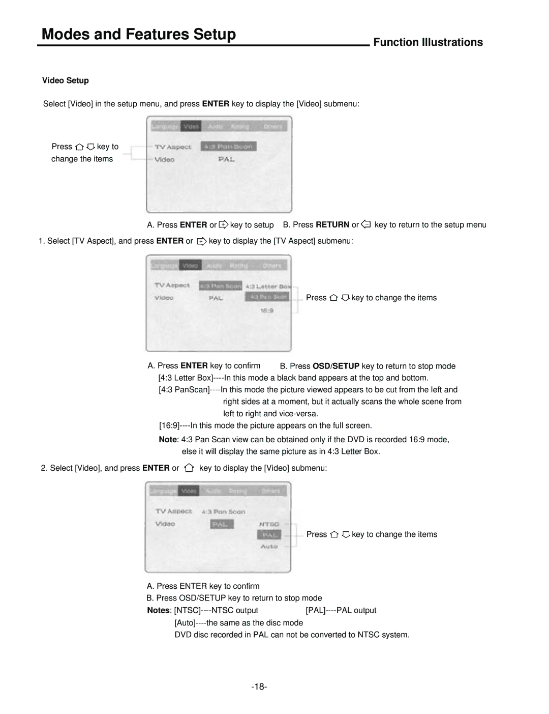 Palsonic DVD5000 user manual Video Setup 