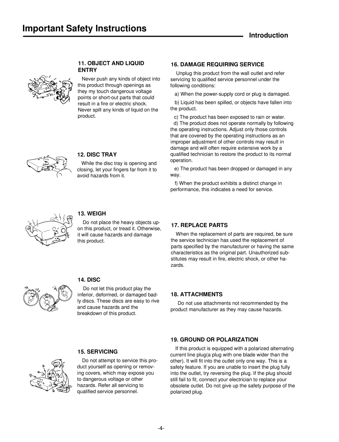 Palsonic DVD5000 user manual Object and Liquid Entry 