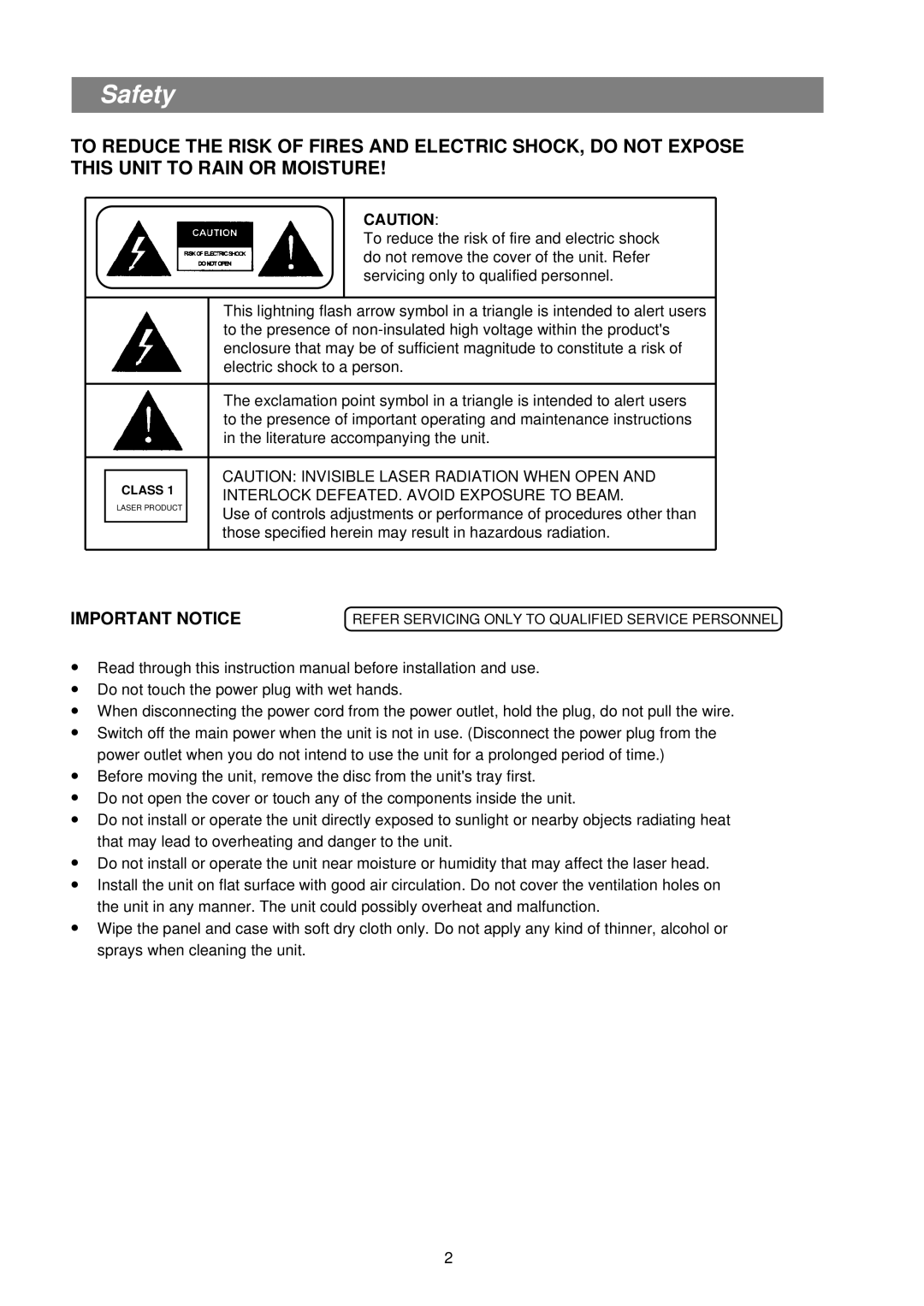 Palsonic DVD7500 manual Safety, Interlock DEFEATED. Avoid Exposure to Beam 