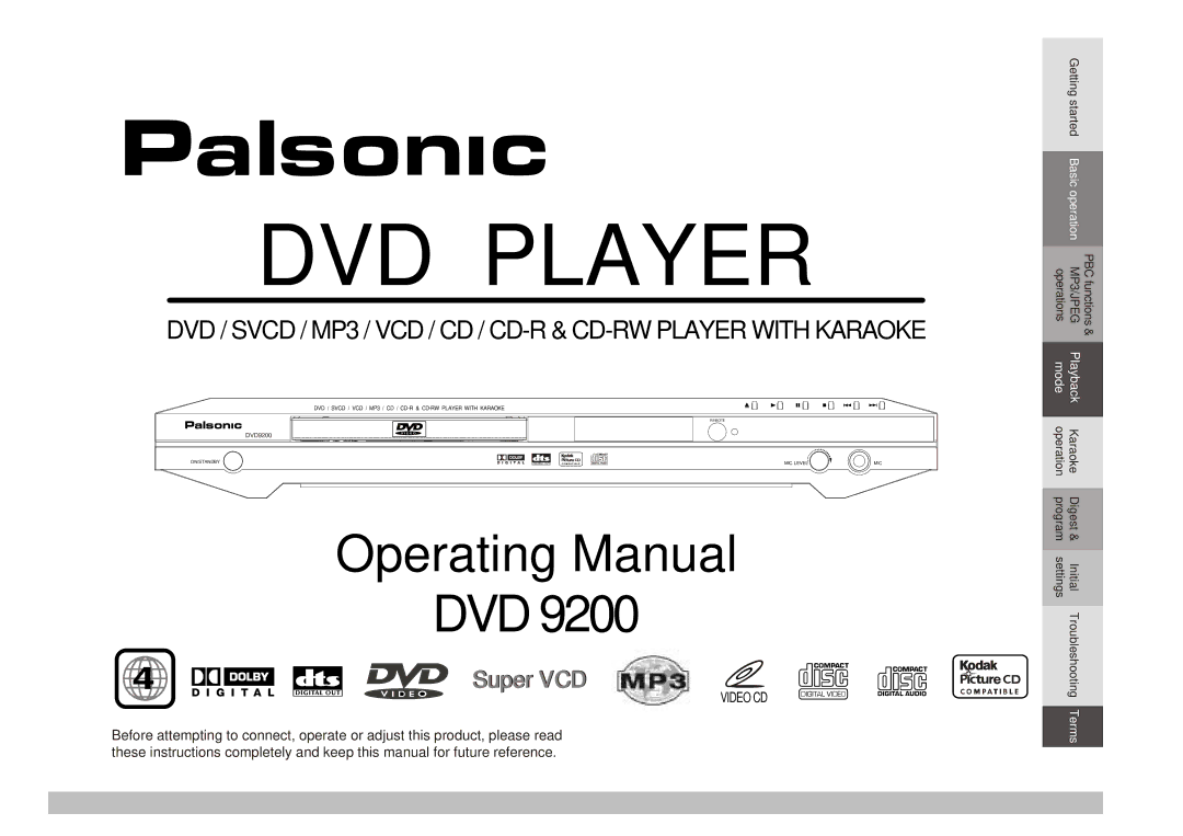 Palsonic DVD9200 manual DVD Player 