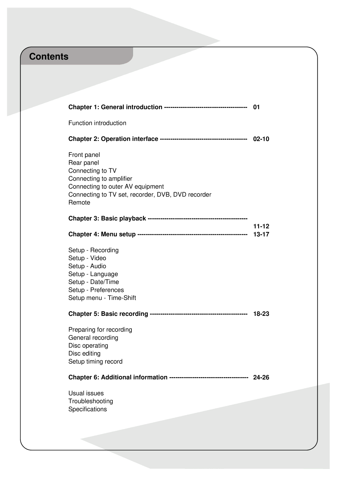 Palsonic DVDR160G instruction manual Contents 