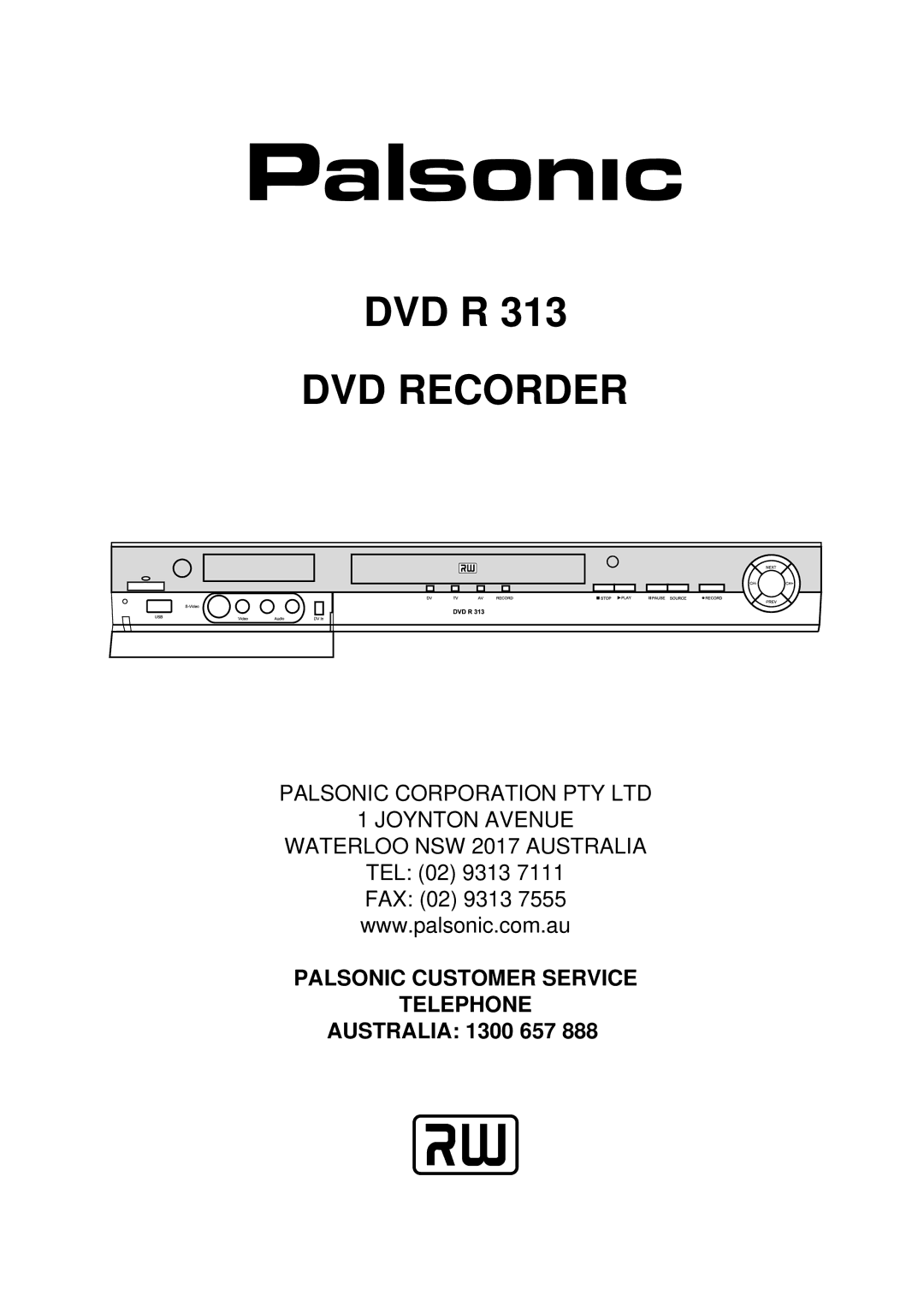 Palsonic DVDR313 manual DVD Recorder 