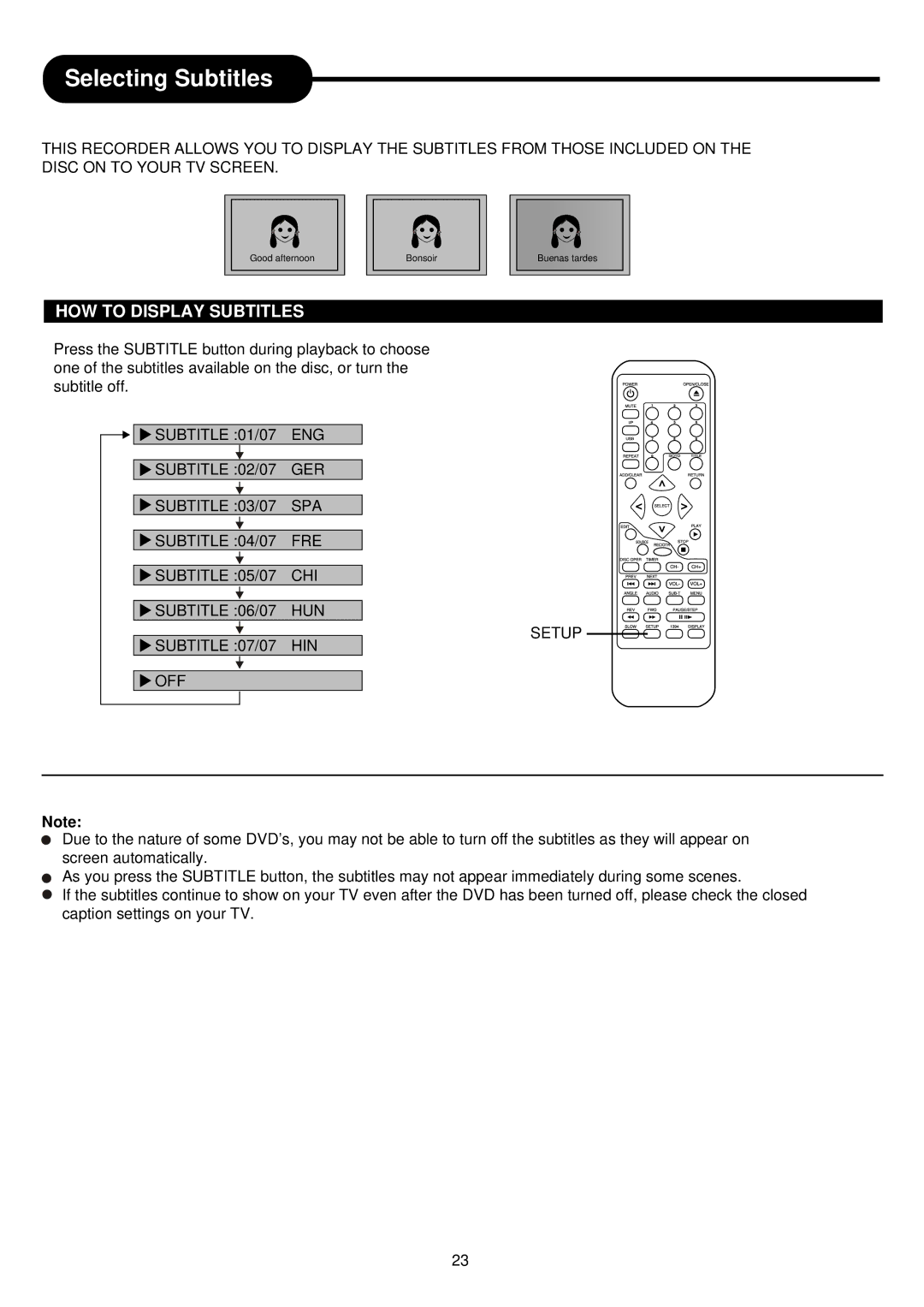 Palsonic DVDR313 manual Selecting Subtitles, HOW to Display Subtitles 