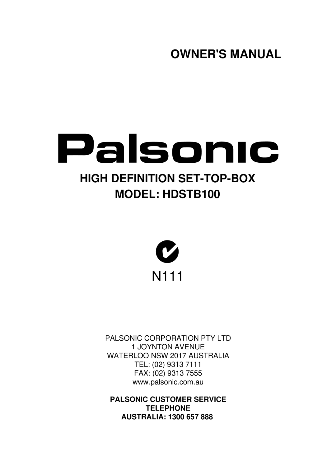 Palsonic HDSTB100 owner manual N111 