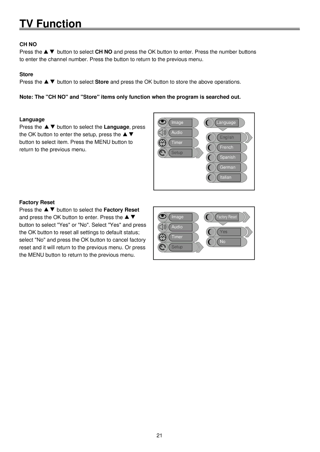 Palsonic TFTV1520D, LCD TV COMBO user manual Store, Language, Factory Reset 