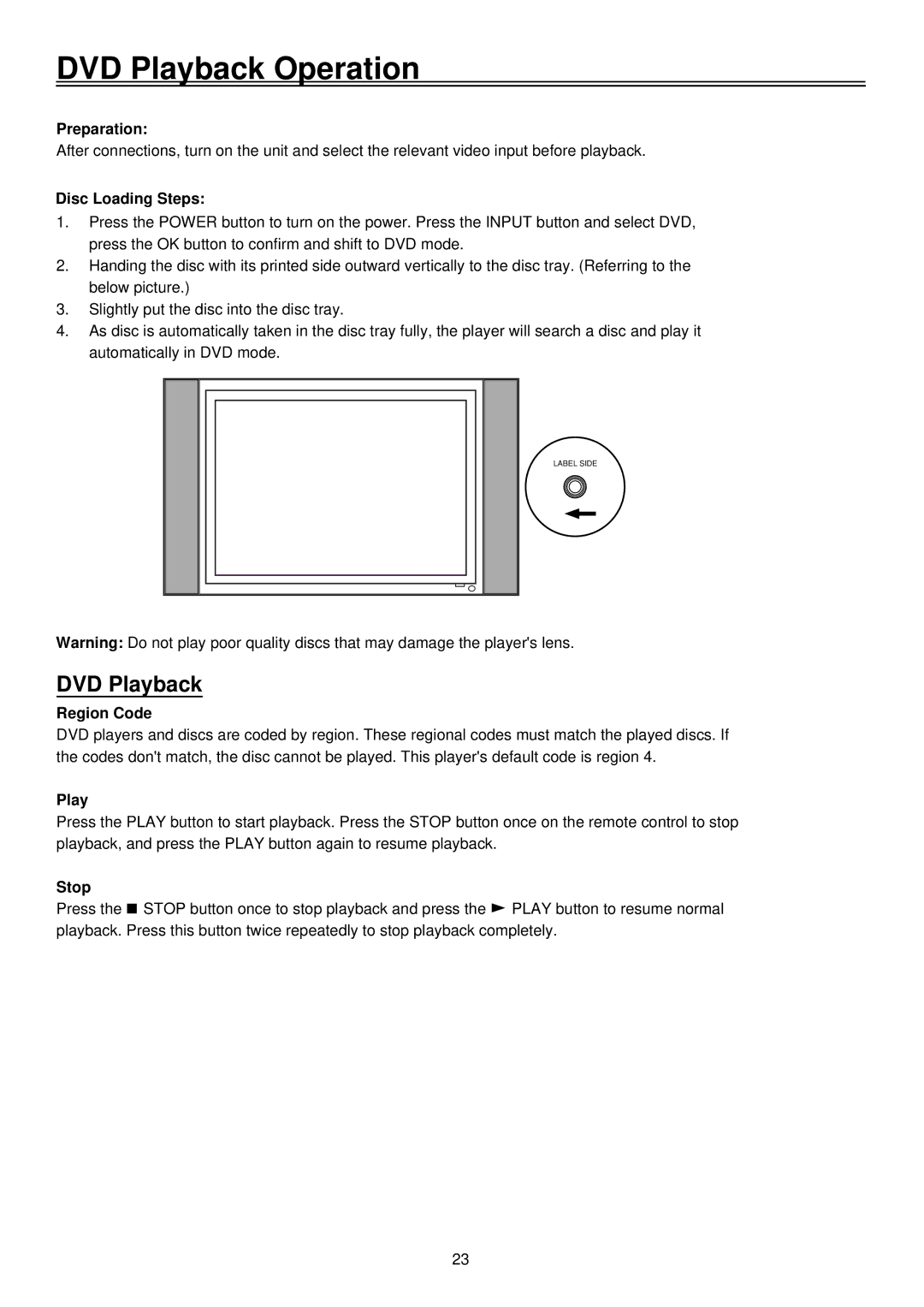 Palsonic TFTV1520D, LCD TV COMBO user manual DVD Playback Operation 