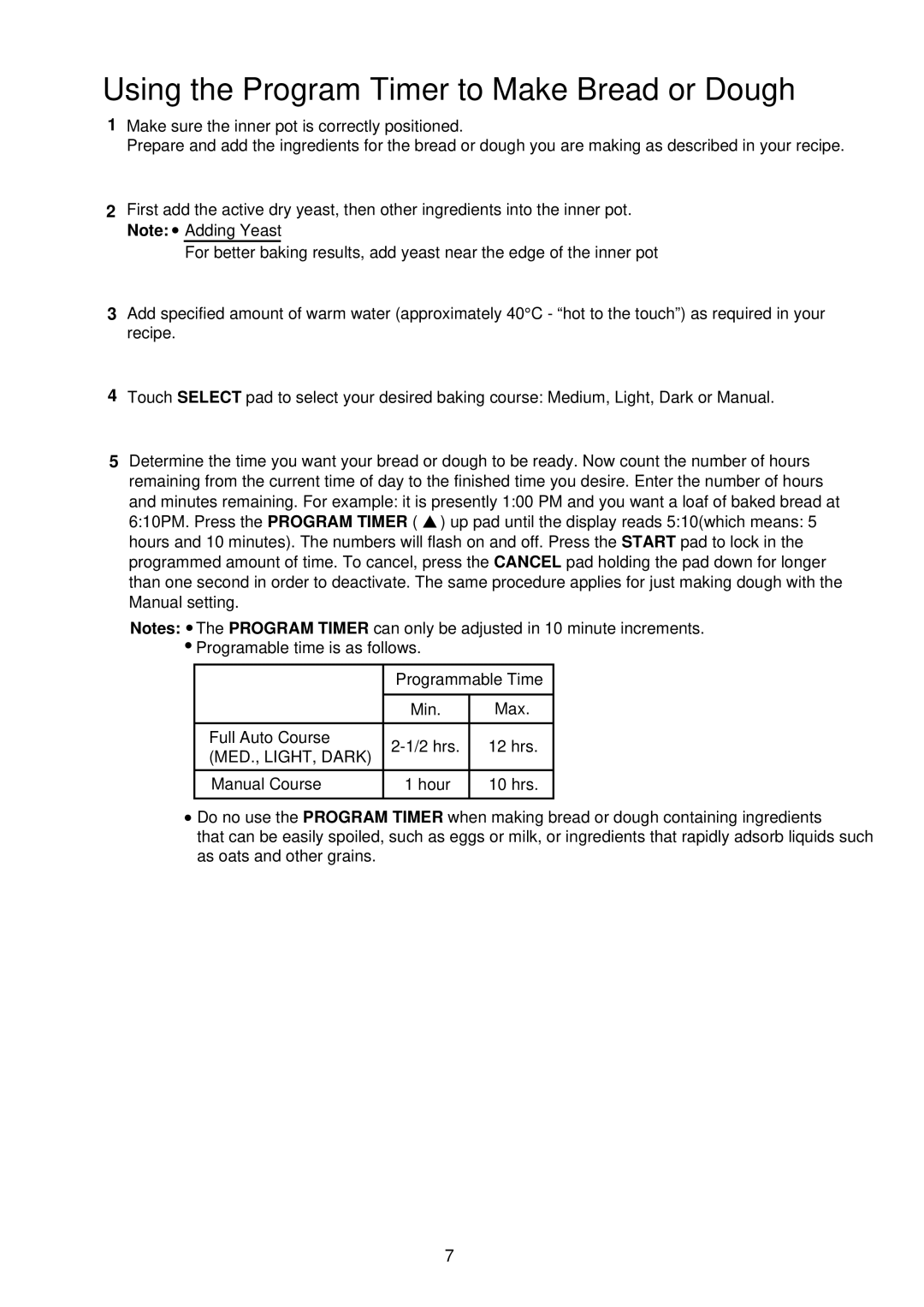 Palsonic PAB-3000 owner manual Using the Program Timer to Make Bread or Dough, MED., LIGHT, Dark 