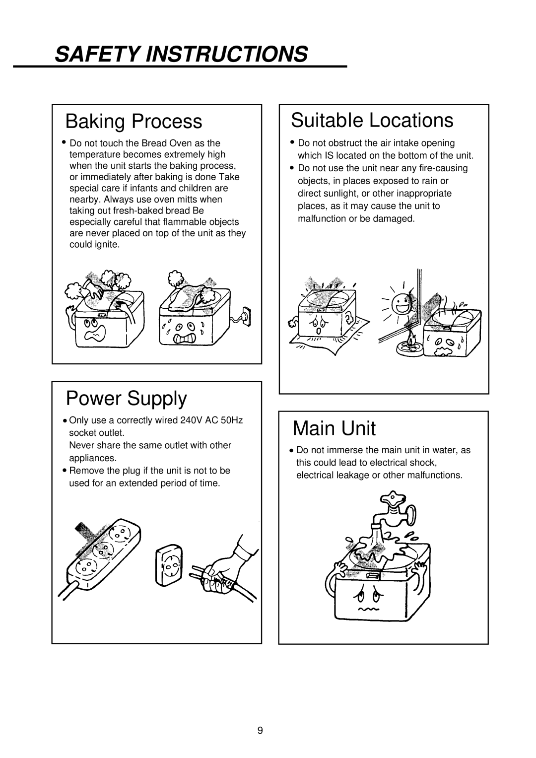 Palsonic PAB-3000 owner manual Safety Instructions, Baking Process 