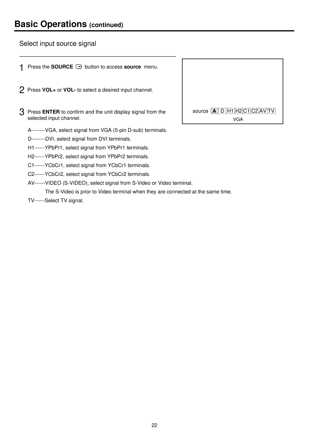 Palsonic PDP 5000 owner manual Select input source signal 