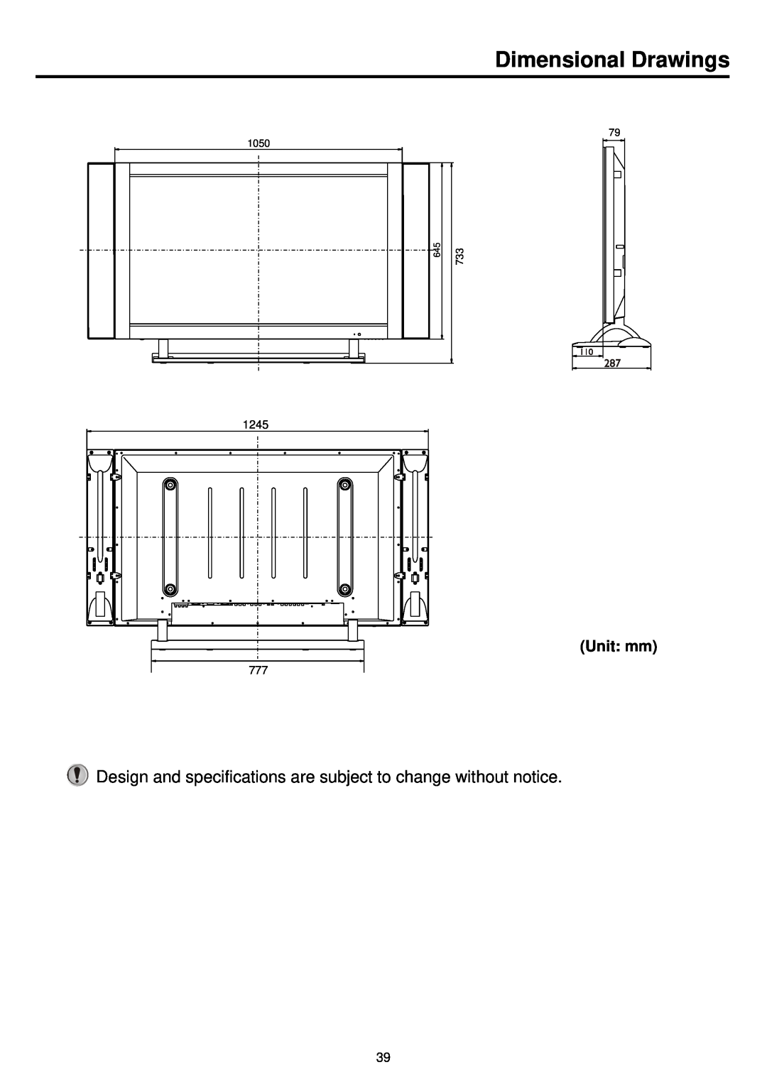 Palsonic PDP4200 Dimensional Drawings, Design and specifications are subject to change without notice, Unit mm, 1050, 1245 