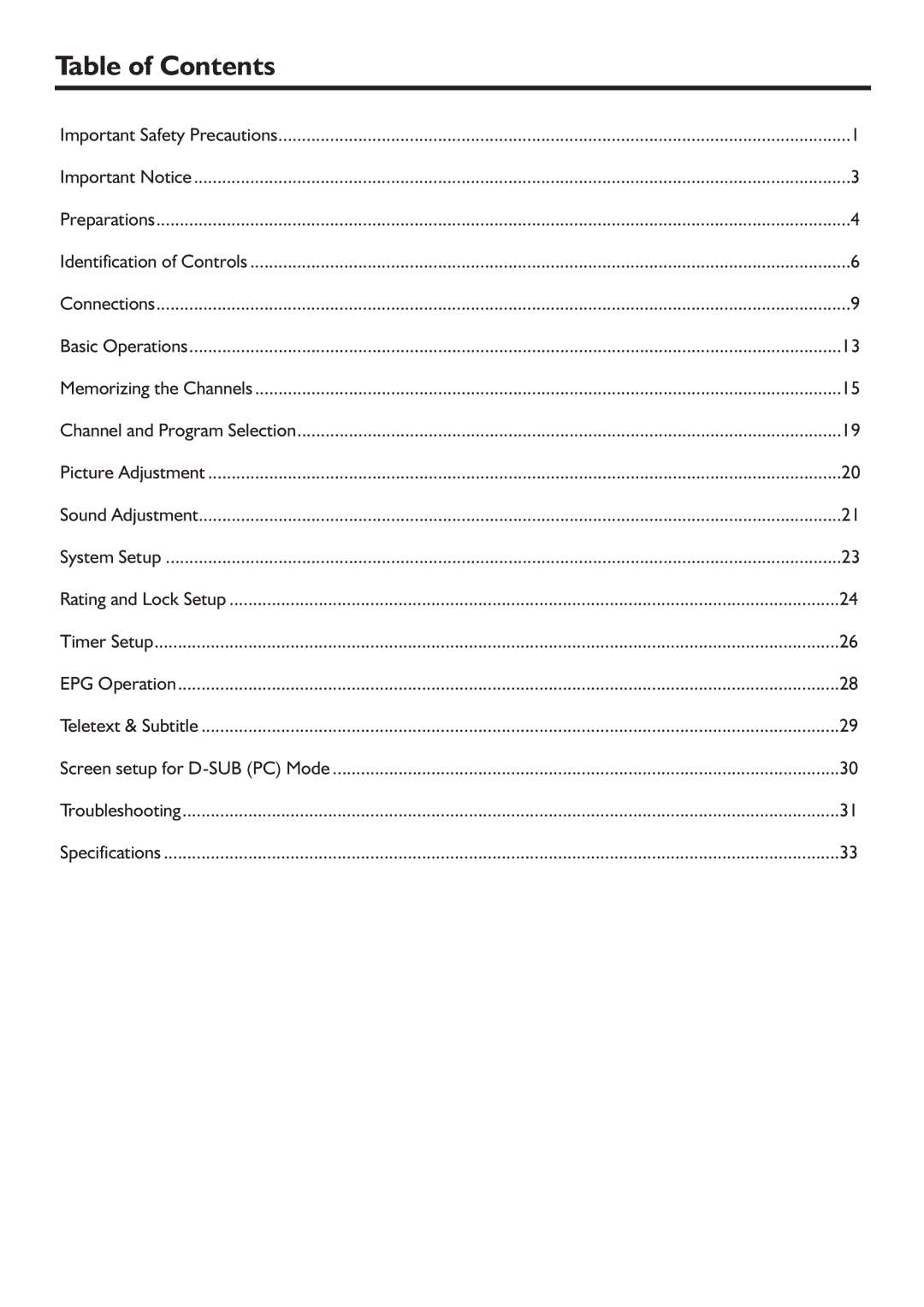 Palsonic PDP4220HD owner manual Table of Contents 