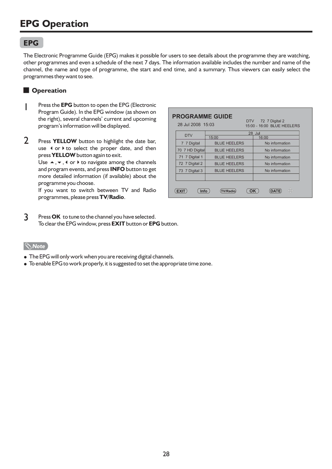 Palsonic PDP4220HD owner manual EPG Operation, Opereation, Program’s information will be displayed 