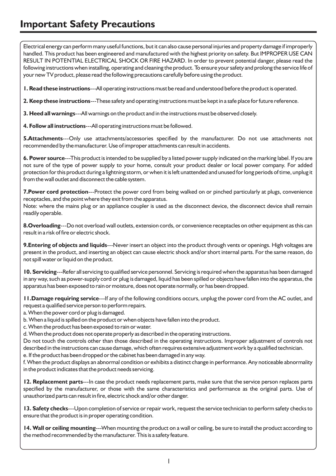 Palsonic PDP4220HD owner manual Important Safety Precautions 