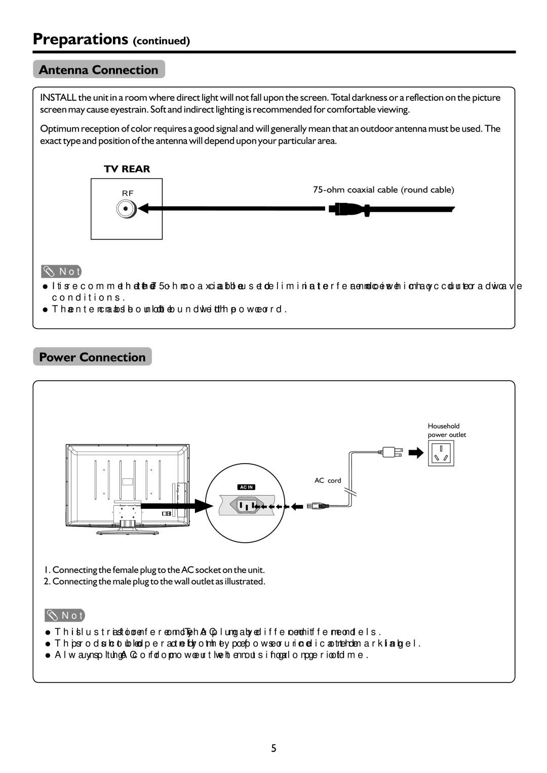 Palsonic PDP4220HD owner manual Power Connection, AntennatennaConConnectionection 