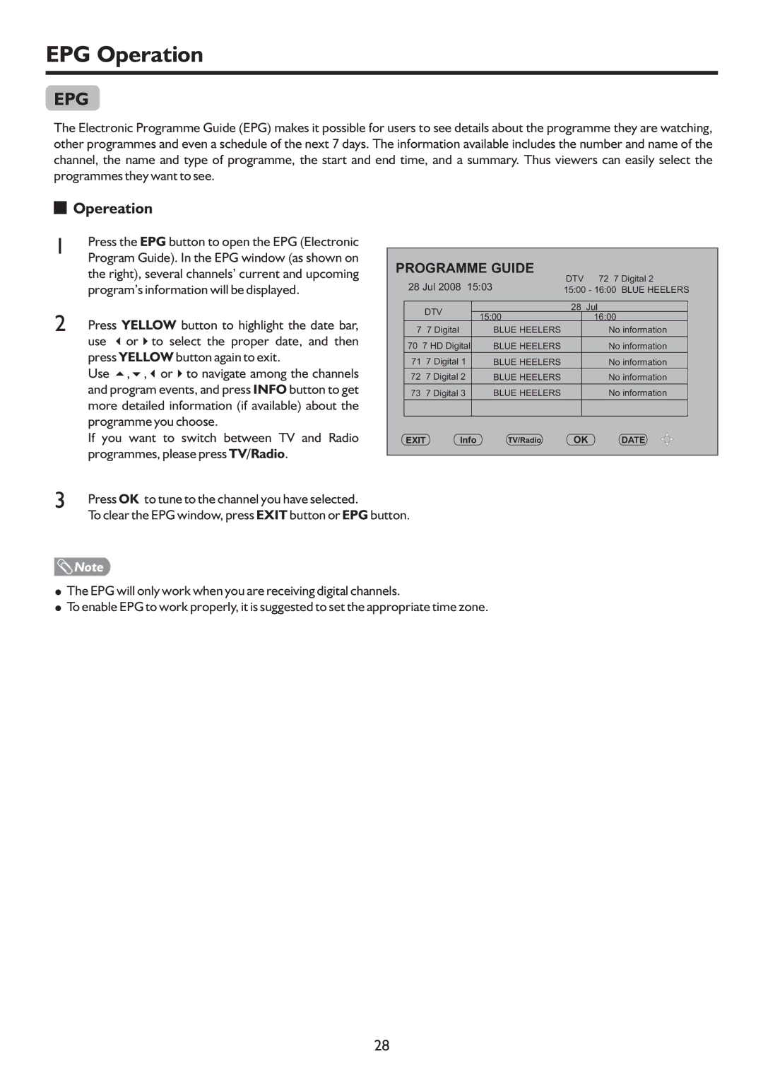 Palsonic PDP4225HD owner manual EPG Operation, Opereation, Program’s information will be displayed 