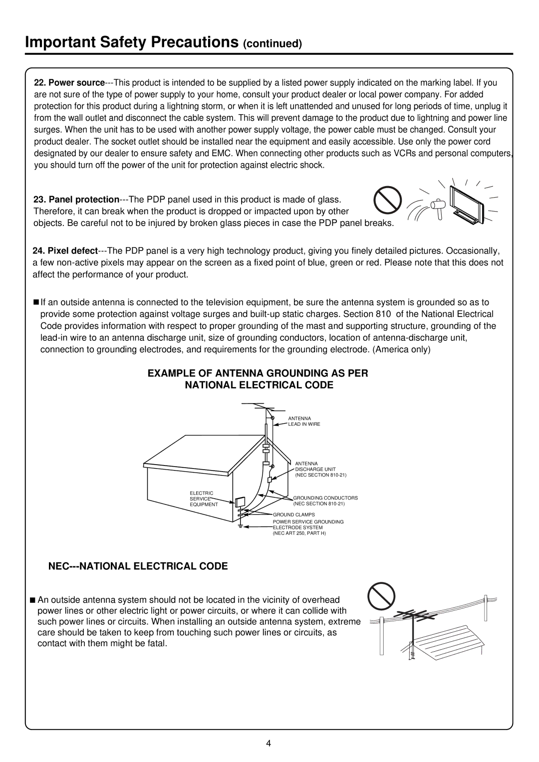 Palsonic PDP4250 owner manual Example of Antenna Grounding AS PER National Electrical Code 