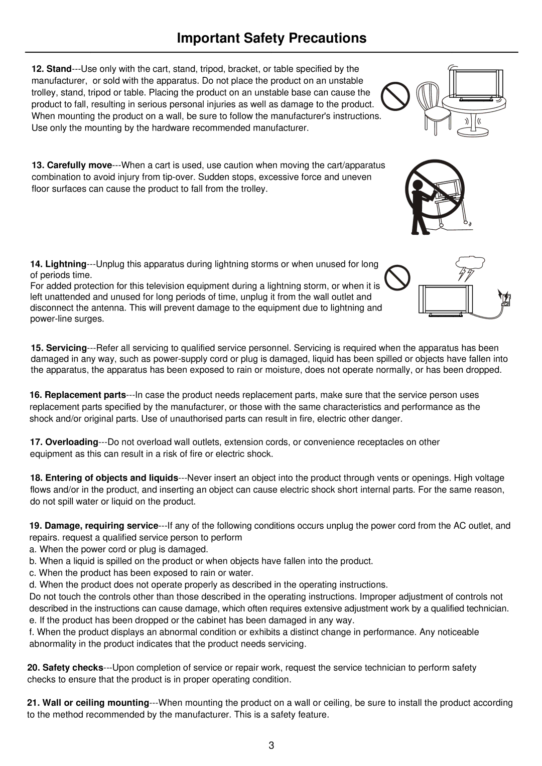 Palsonic PDP4275 owner manual Important Safety Precautions 