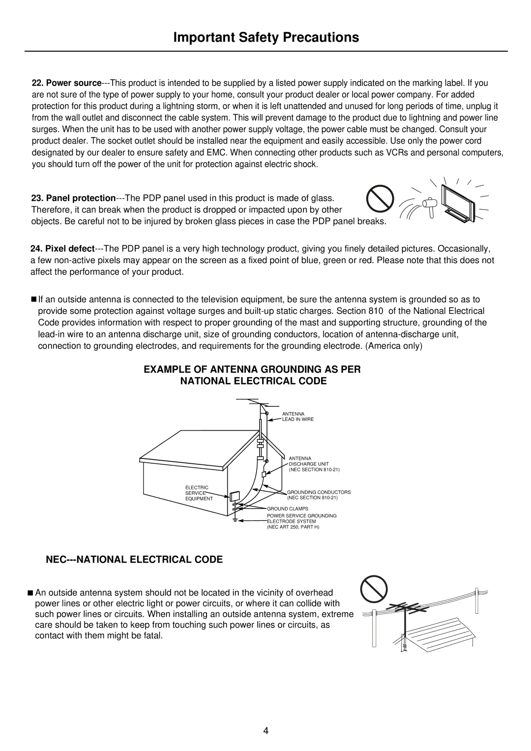 Palsonic PDP4275 owner manual Example of Antenna Grounding AS PER National Electrical Code 