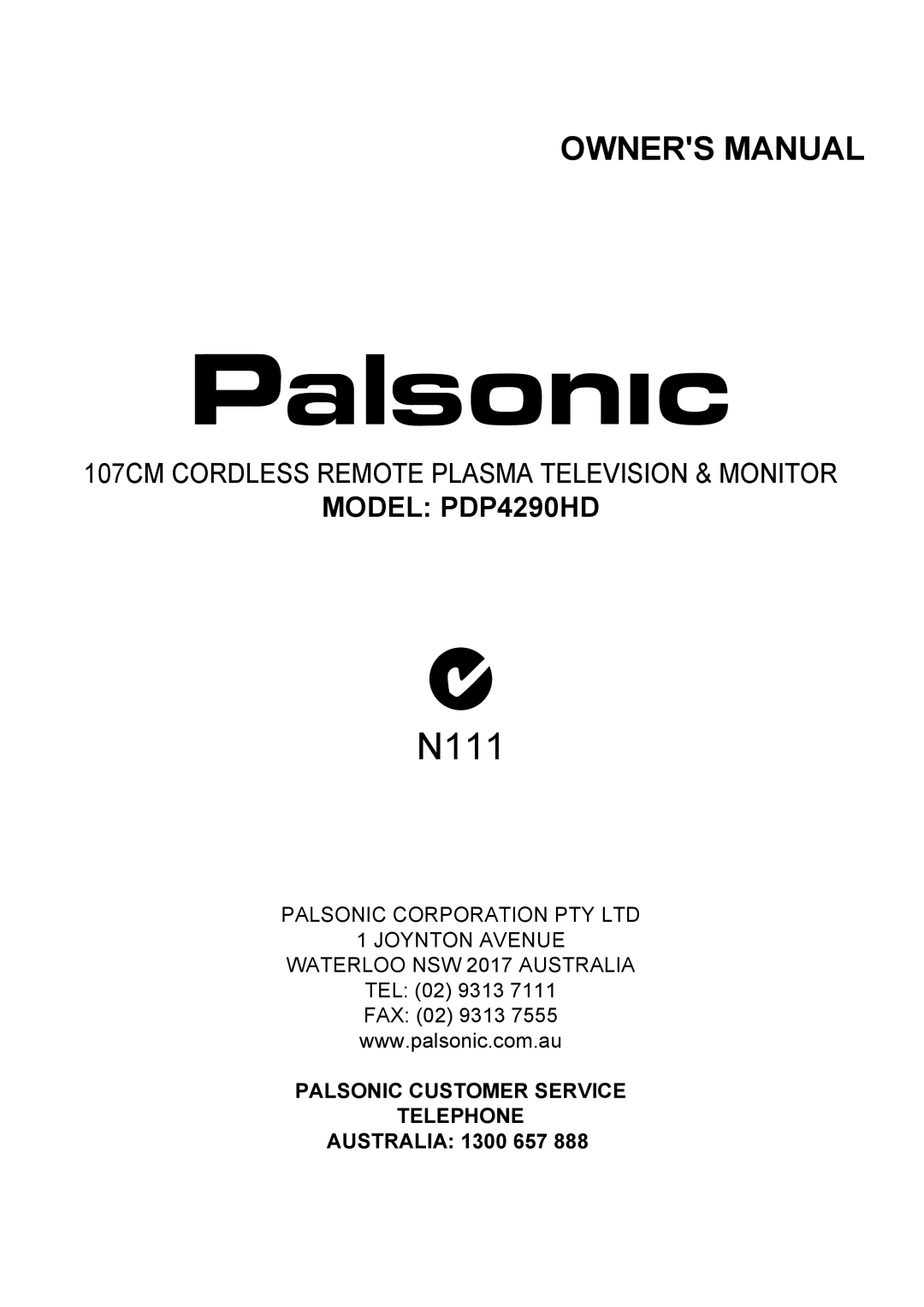 Palsonic PDP4290HD owner manual N111 