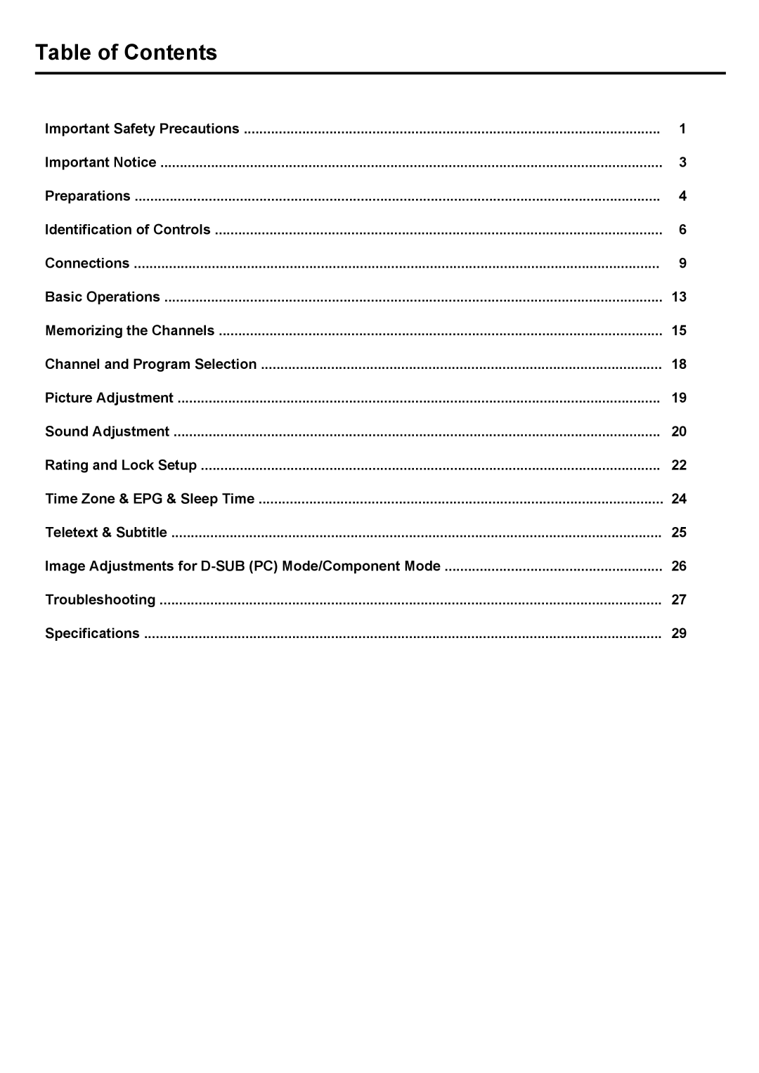 Palsonic PDP4290HD owner manual Table of Contents 