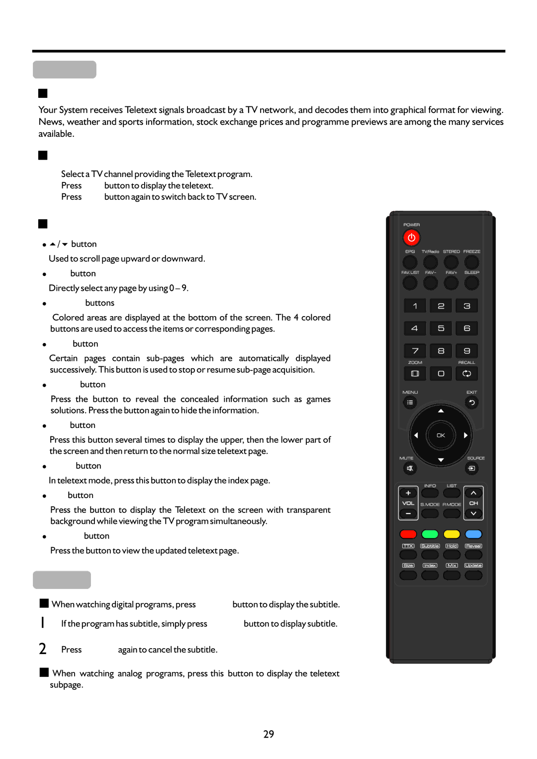 Palsonic PDP5055HD owner manual Teletext & Subtitle 