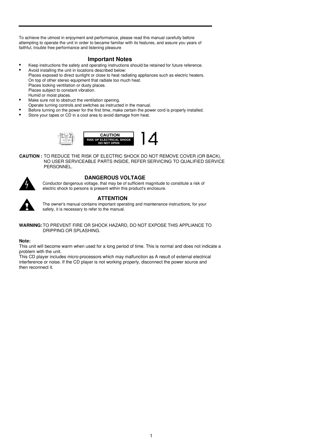 Palsonic PMC-211 instruction manual Important Notes 