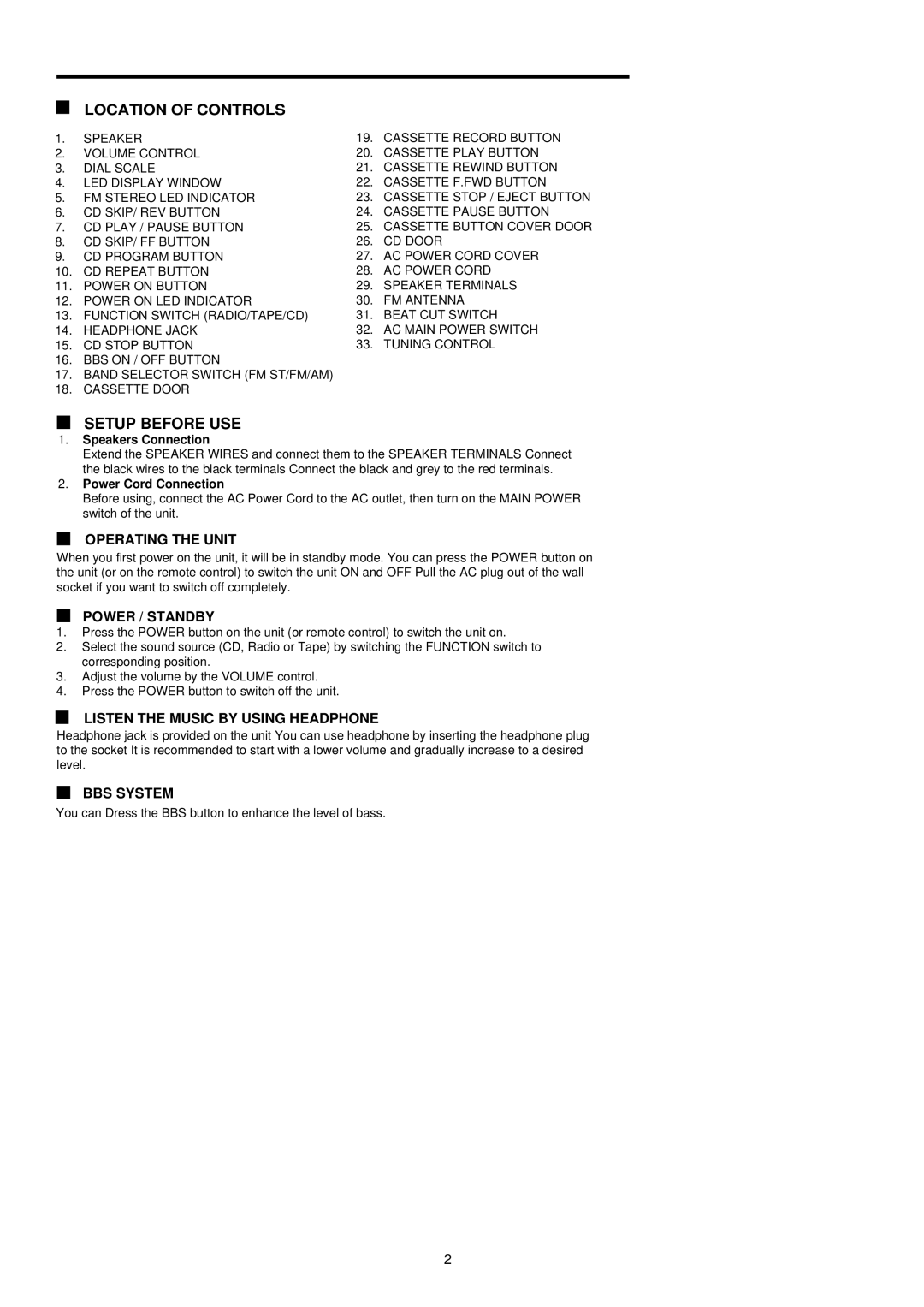 Palsonic PMC-211 instruction manual Location of Controls, Setup Before USE 