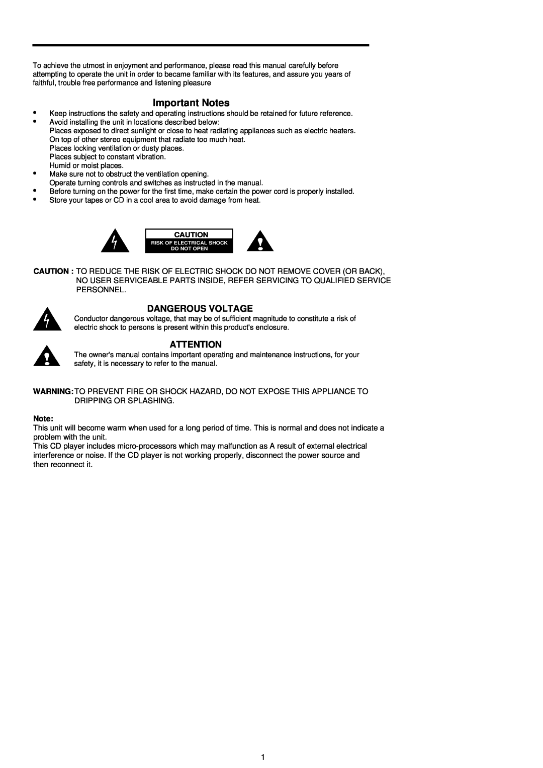 Palsonic PMC-211 instruction manual Dangerous Voltage, Important Notes 