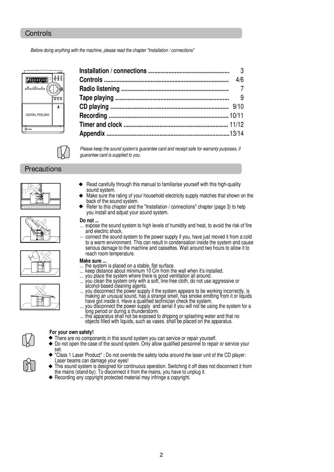 Palsonic PMCL-521 instruction manual 10/11, 11/12, 13/14, Do not, Make sure, For your own safety 