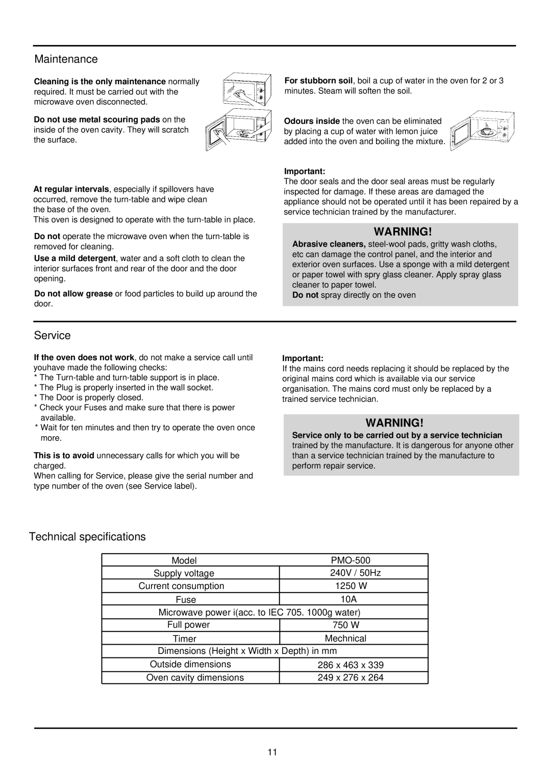 Palsonic PMO-500 243 manual Maintenance 