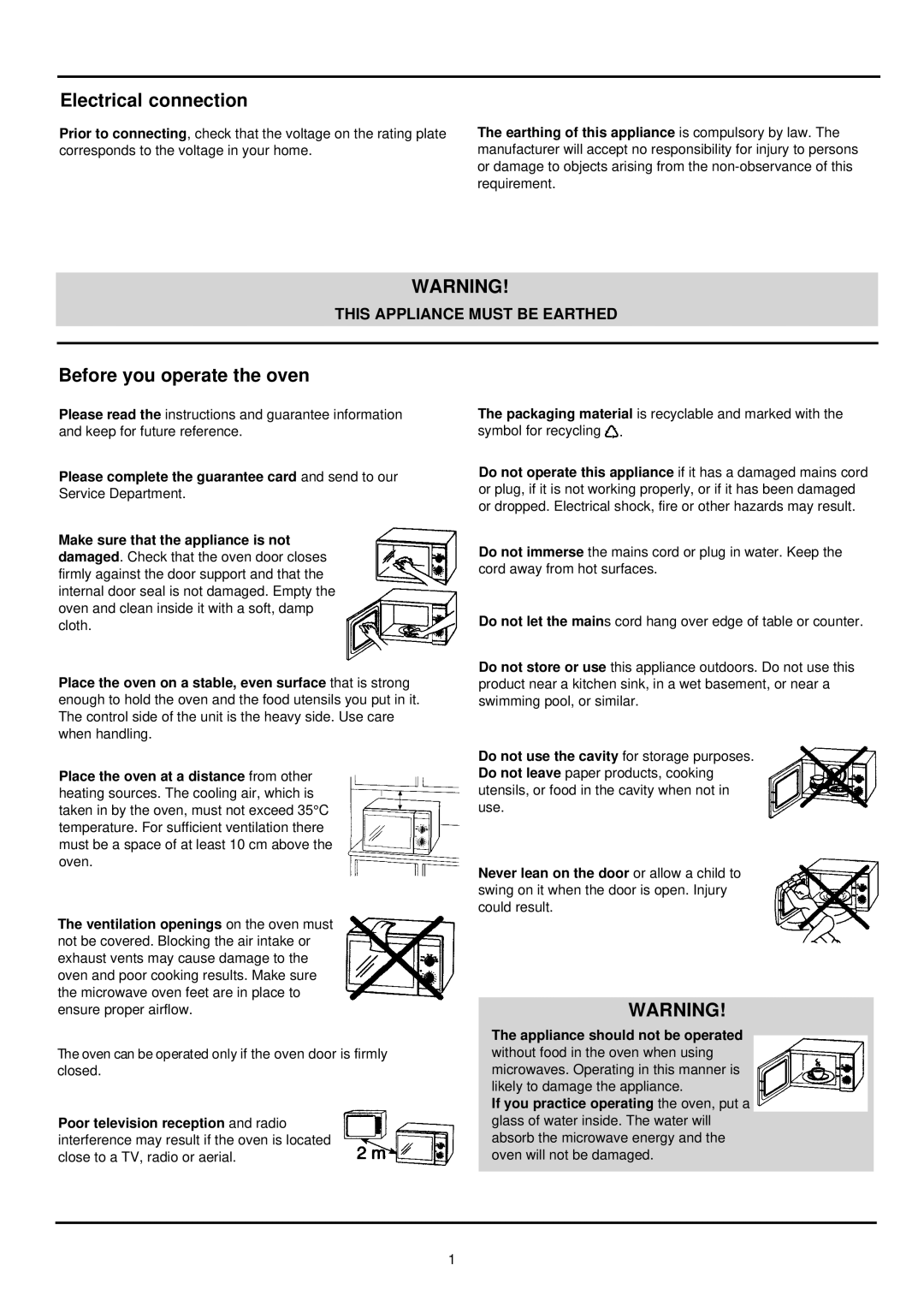 Palsonic PMO-500 243 manual Electrical connection, Before you operate the oven 