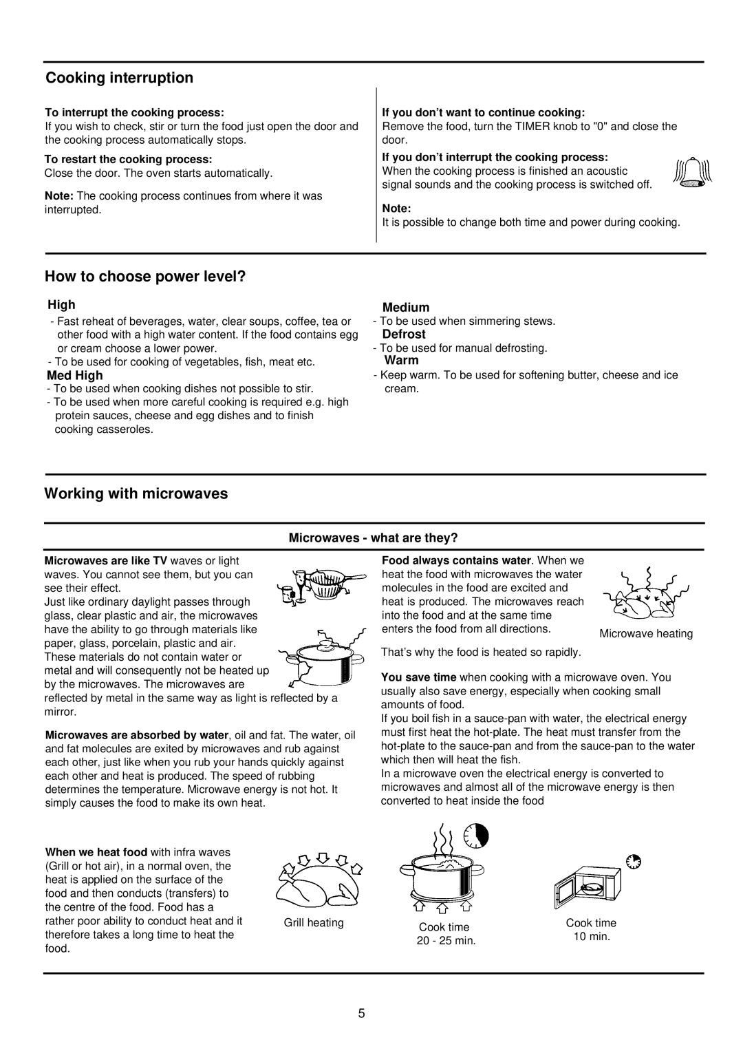 Palsonic PMO-500 243 manual Cooking interruption, How to choose power level?, Working with microwaves 