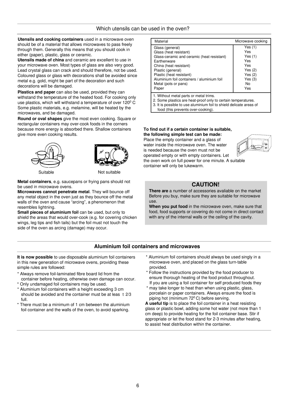 Palsonic PMO-500 243 manual Aluminium foil containers and microwaves 