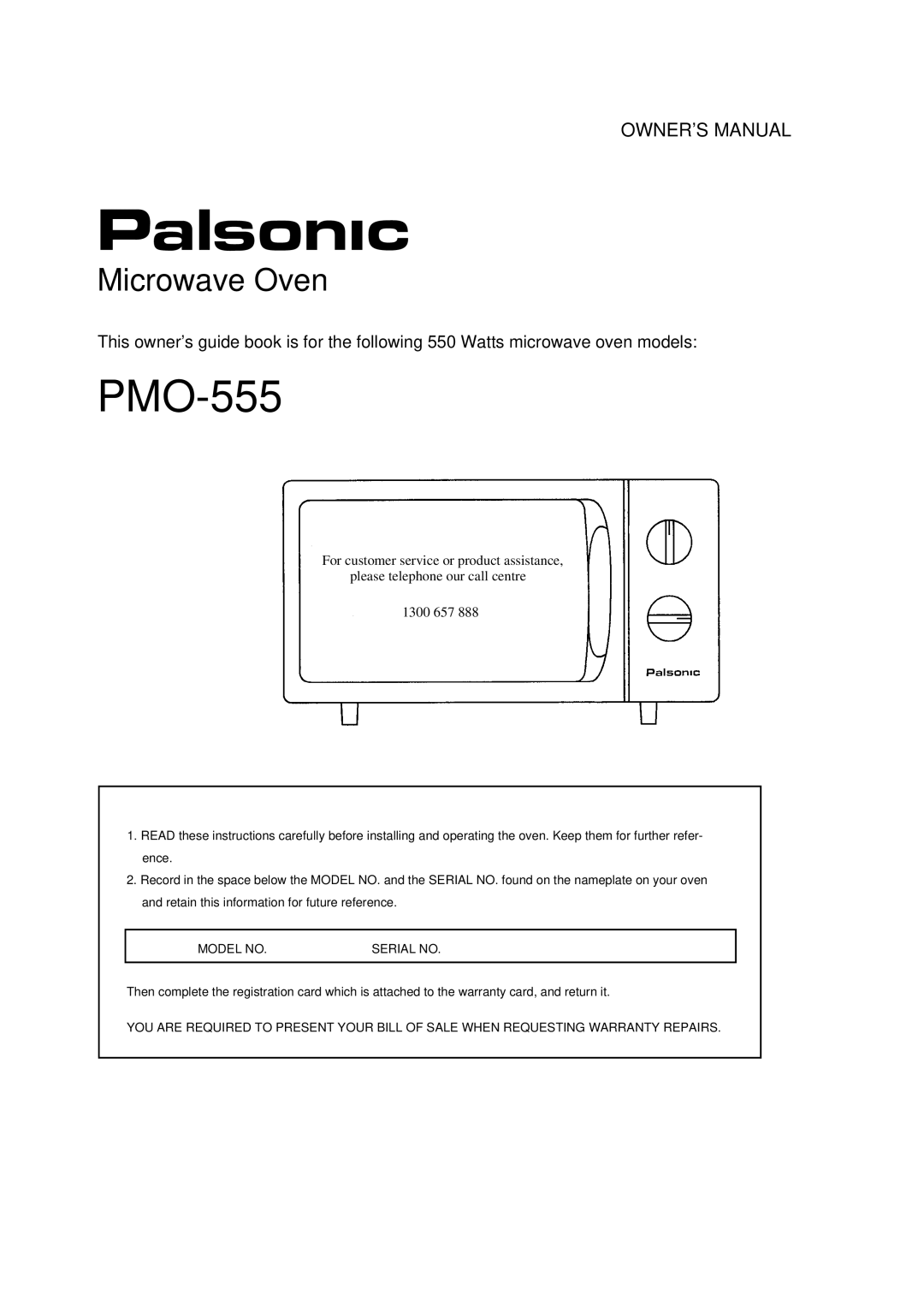 Palsonic PMO-555 owner manual 