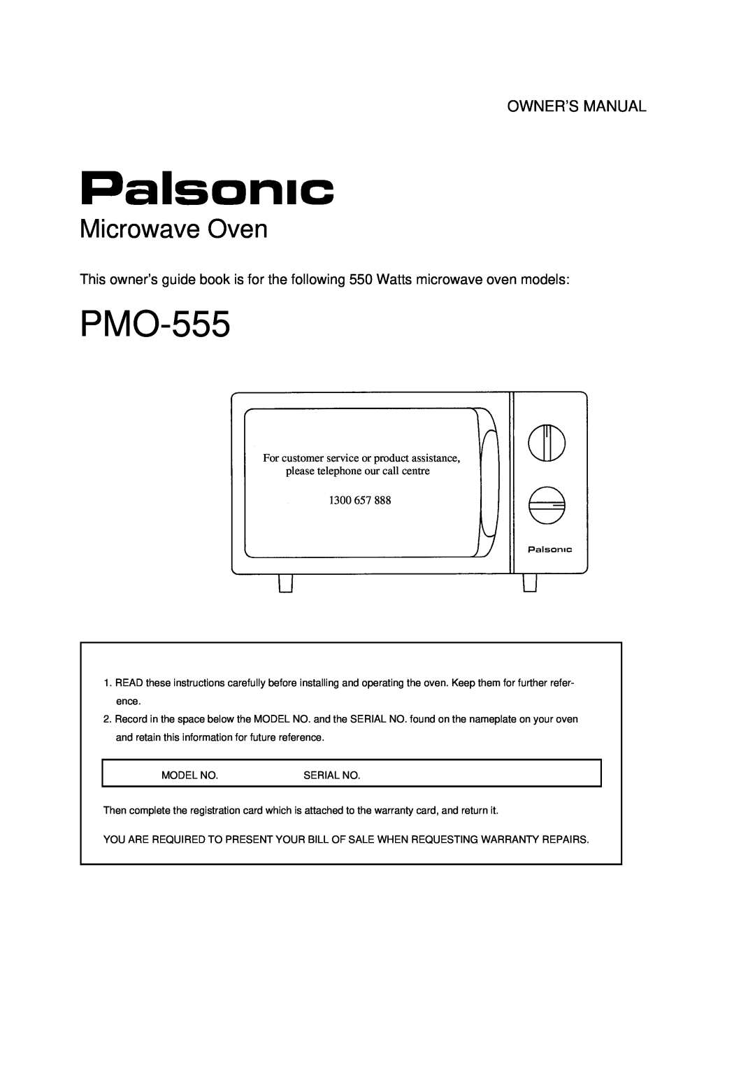 Palsonic PMO-555 owner manual Microwave Oven, 1300 