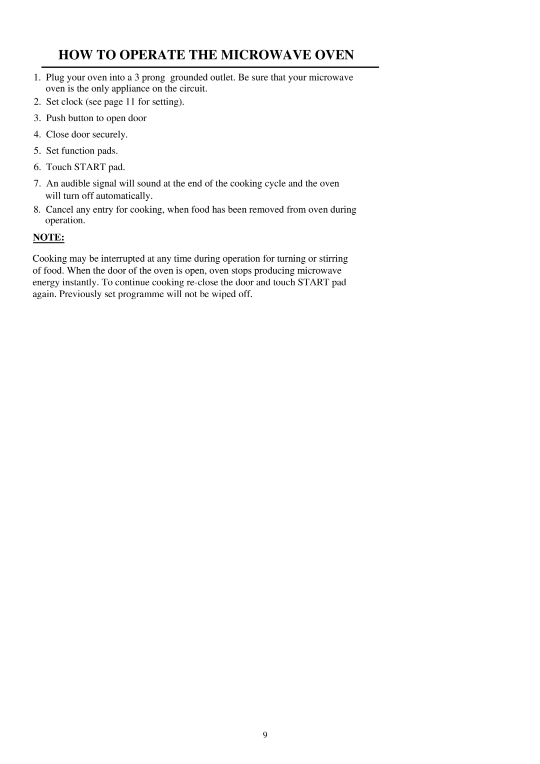 Palsonic PMO-750 manual HOW to Operate the Microwave Oven 